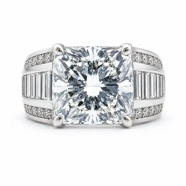 Ring 7.04ct Cushion Lab Grown Diamond IGI Report: 736504385 VS1 E 2.5ctw Diamonds 18kw 10mm Sz7.5 14.15g 126038038