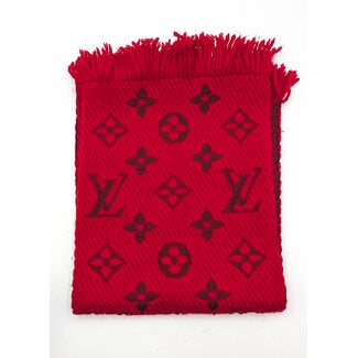 Scarf Louis Vuitton Wool Silk Logomania Scarf Rubis 94% Wool 6% Silk 64.5x12" 126065054