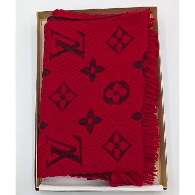 Scarf Louis Vuitton Wool Silk Logomania Scarf Rubis 94% Wool 6% Silk 64.5x12" 126065054