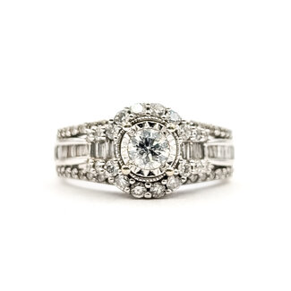 Ring Engagement Cluster 1.25ctw Round & Baguette Diamonds 10kw 5mm Sz7 6.09g 226050058