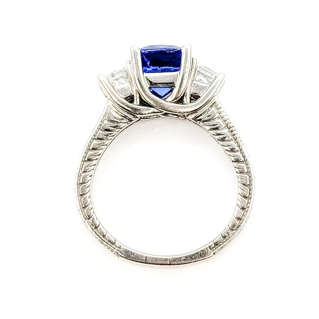 Ring 3-Stone Milgrain .76ctw Princess & Round Diamonds 2.19ct Violet Tanzanite 14kw 3mm Sz7.25 6.81g 126060029