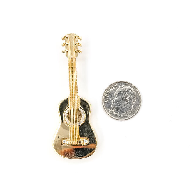 Pendant Guitar .12ctw Cubic Zirconia 14ky 2.1x.75" 10.19g 126040116