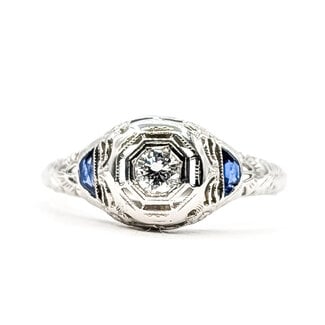 Ring Filigree .12ct Diamond .10ctw Sapphire 18kw sz6.75 1.9g 124020751