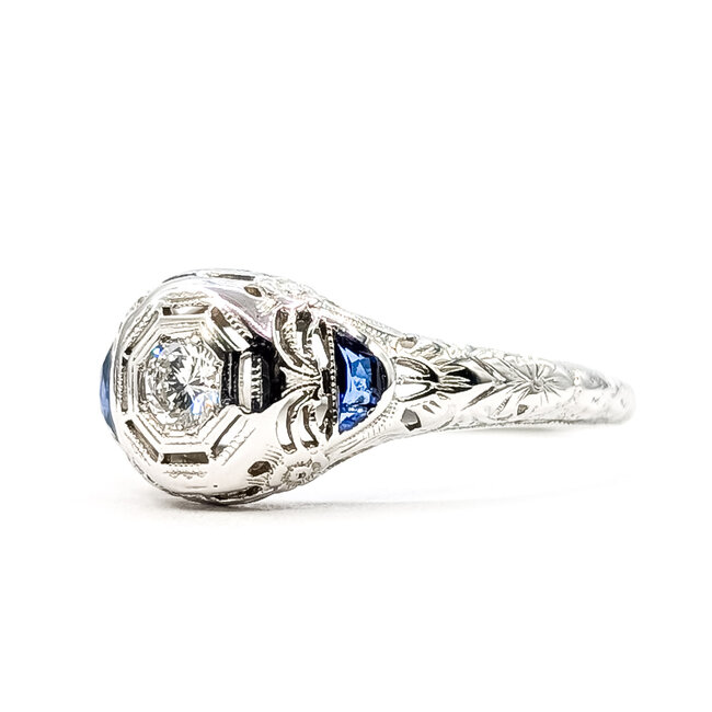 Ring Filigree .12ct Diamond .10ctw Sapphire 18kw sz6.75 1.9g 124020751