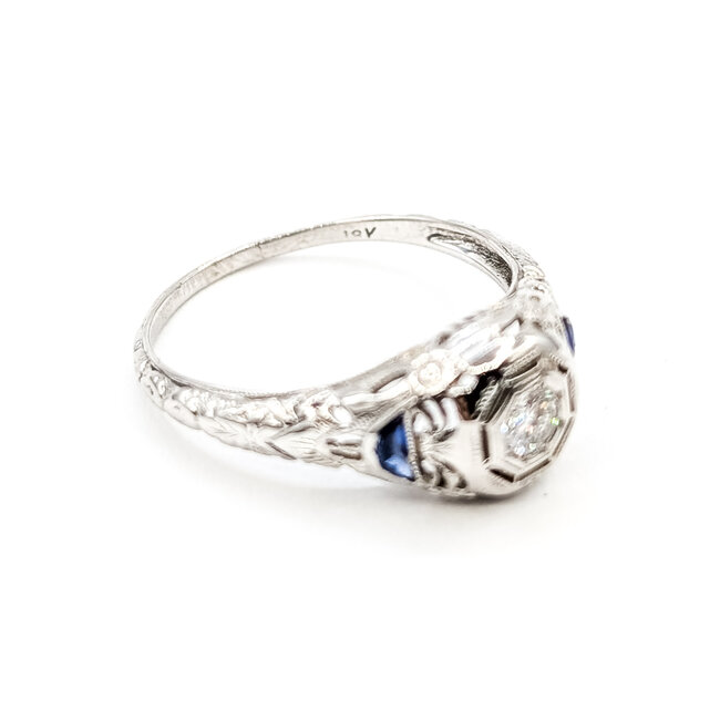 Ring Filigree .12ct Diamond .10ctw Sapphire 18kw sz6.75 1.9g 124020751