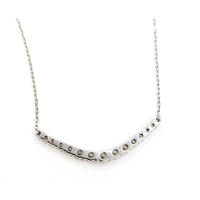 Necklace Graduated Bar Smile 1.15ctw Round Diamonds 14kw 1.4x.15" 3.56g 126060030