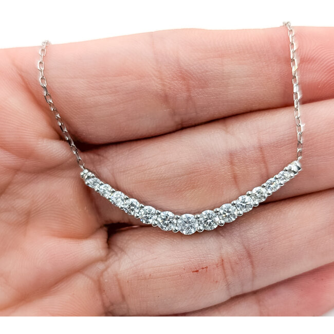 Necklace Graduated Bar Smile 1.15ctw Round Diamonds 14kw 1.4x.15" 3.56g 126060030