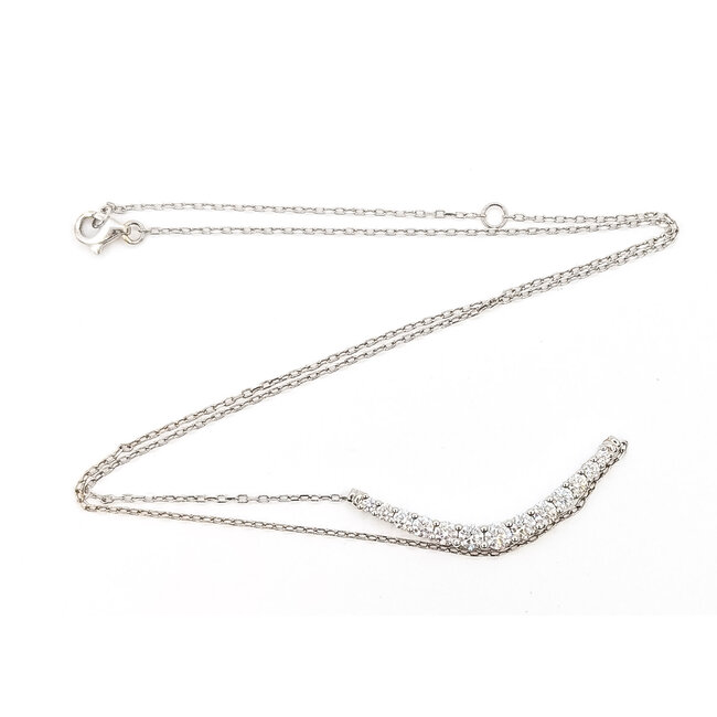 Necklace Graduated Bar Smile 1.15ctw Round Diamonds 14kw 1.4x.15" 3.56g 126060030
