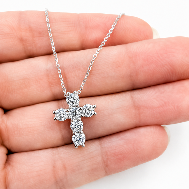 Pendant Cross W/Chain 1.00ctw Round Lab Grown Diamonds 14kw .6x.5" 16-17-18" 2.78g 126040073