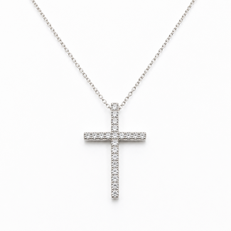 Pendant Cross .18ctw Round Diamonds 18kw .9x.5" 14-16" 2.83g 126030073