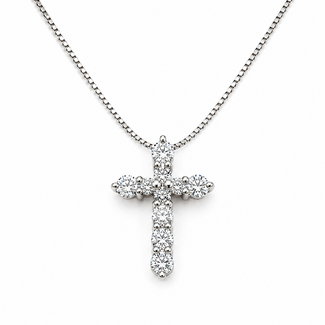 Pendant Cross W/Chain 0.26ctw Round Diamonds pt950 13x10mm 14.5x15.5" 2.44g 126020031