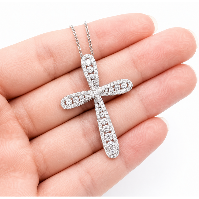Pendant Cross 1.25ctw Round Diamonds 14kw 1.4x1.05" 16" 6.71g 126050027