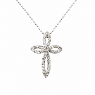 Pendant Cross Petal 0.30ct Round Diamonds 18kw .75x.5" 16-18" 2.64g 126030069