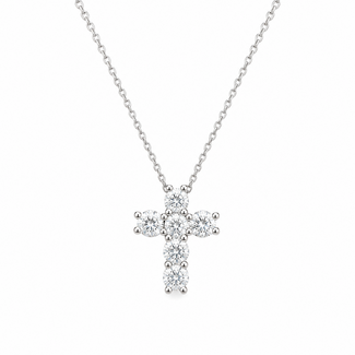Pendant Cross W/Chain 1.00ctw Round Lab Grown Diamonds 14kw .6x.5" 16-17-18" 2.78g 126040073