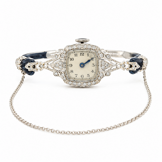 Watch Bulova Ladies Art Deco Cocktail .16ctw Diamond 1920's 21x14mm 14kt White Gold 6" Watch Only 125076009