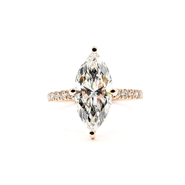 Ring Hidden Halo 3.08ct Marquise Lab Grown Diamond IGI Report: 798601617 1.00ctw Diamonds 14kr 2mm Sz8 2.38g 126040123