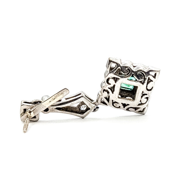 Earrings Art Deco Dangle .64ctw Round Diamonds .30ctw Green Emerald 900pt 32x15mm 5.29g 126060023