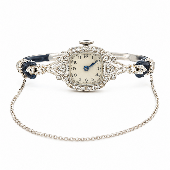 Watch Bulova Ladies Art Deco Cocktail .16ctw Diamond 1920's 21x14mm 14kt White Gold 6" Watch Only 125076009