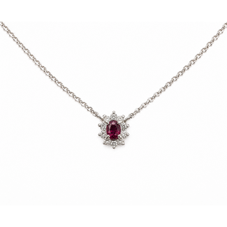 Pendant Halo .13ct Round Diamonds .21ct Red Ruby 850pt 7mm 16" 3.63g 126030046