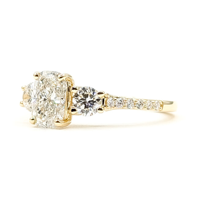 Ring Engagement 3-Stone 1ct Radiant Lab Grown Diamond .75ctw Near Colorless Lab Grown Diamonds 14ky 1.75mm Sz7 3.29g 126070015