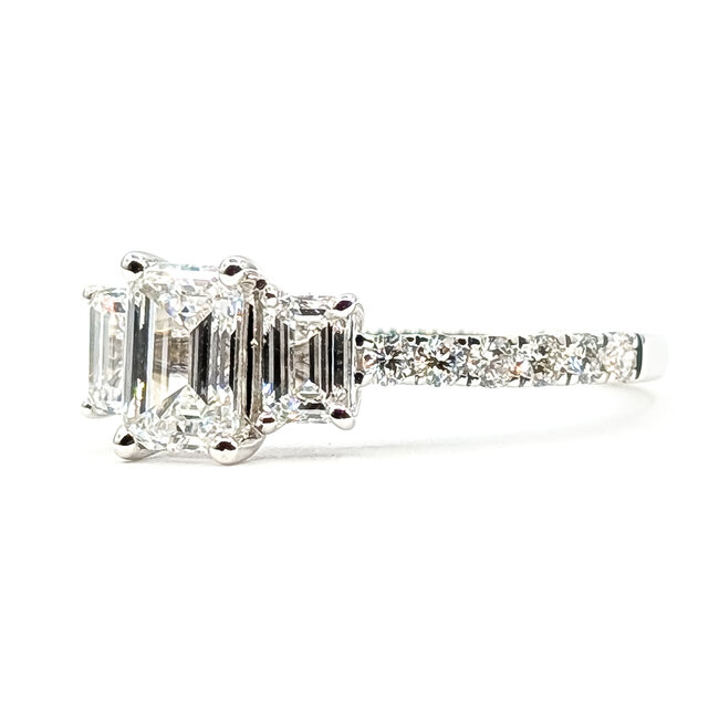 Ring Engagement 3-Stone 2ctw Emerald Cut Lab Grown Diamonds 14kw 1.9mm Sz7 3.25g 126070008