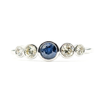 Ring 5-Stone 0.25ctw Round Diamonds 0.25ct Blue Sapphire 14kw 1mm Sz7 1.6g 126070038