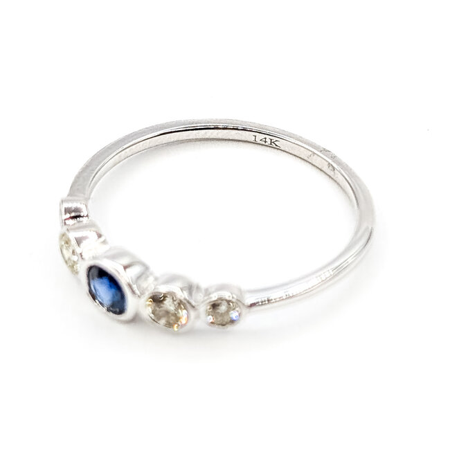 Ring 5-Stone 0.25ctw Round Diamonds 0.25ct Blue Sapphire 14kw 1mm Sz7 1.6g 126070038