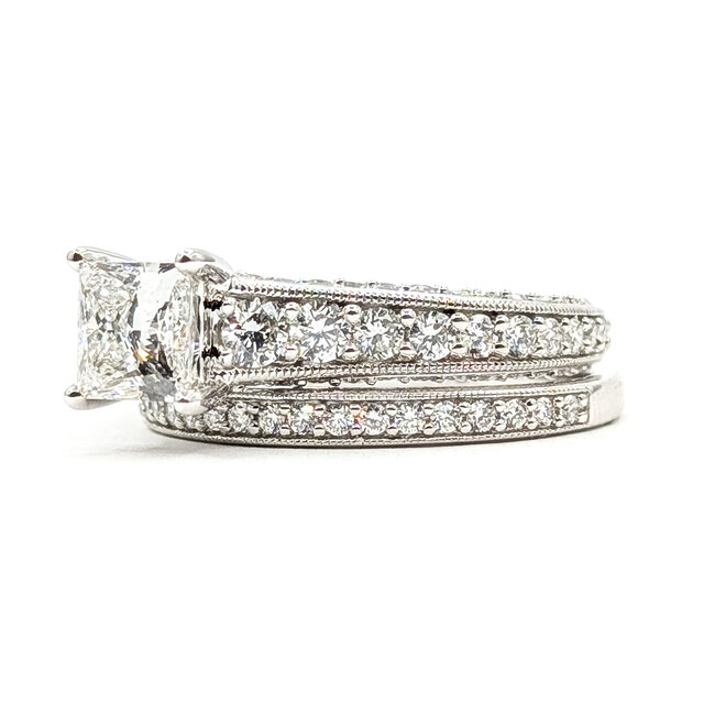 Ring Engagement Set Milgrain Graduated 1ct Princess Cut Lab Grown Diamond 1.50ctw Lab Grown Diamonds 14kw 6mm Sz7 7g 126070056