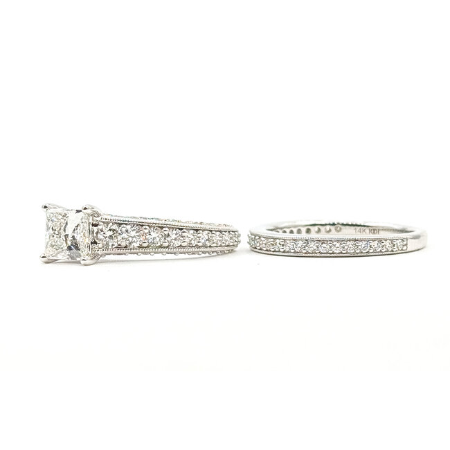 Ring Engagement Set Milgrain Graduated 1ct Princess Cut Lab Grown Diamond 1.50ctw Lab Grown Diamonds 14kw 6mm Sz7 7g 126070056