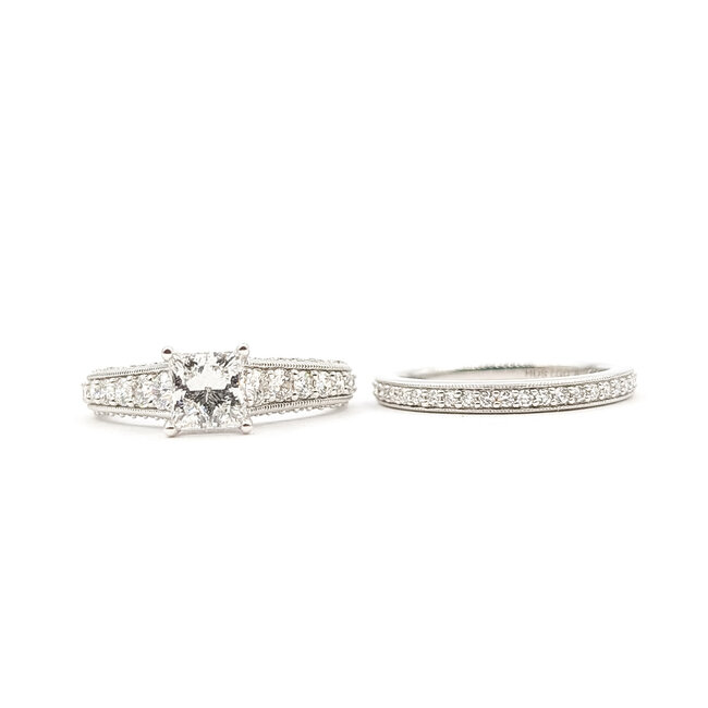 Ring Engagement Set Milgrain Graduated 1ct Princess Cut Lab Grown Diamond 1.50ctw Lab Grown Diamonds 14kw 6mm Sz7 7g 126070056