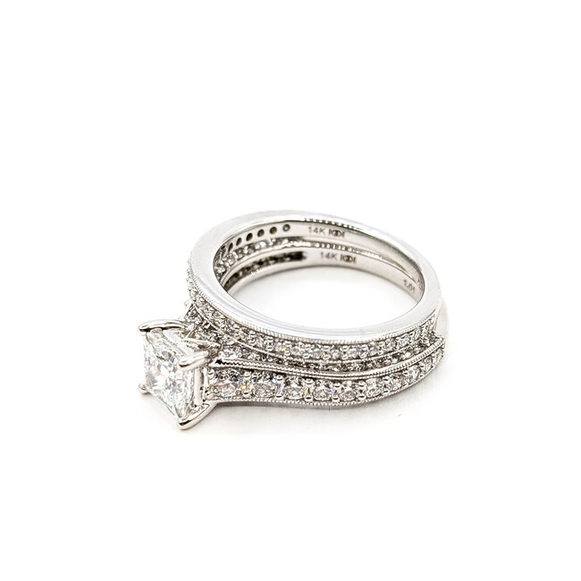 Ring Engagement Set Milgrain Graduated 1ct Princess Cut Lab Grown Diamond 1.50ctw Lab Grown Diamonds 14kw 6mm Sz7 7g 126070056