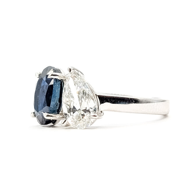 Ring Engagement Toi et Moi 1ct Pear Shape Lab Grown Diamond 1.75ct Sapphire 14kw 2.5mm Sz5 3.75g 126070005
