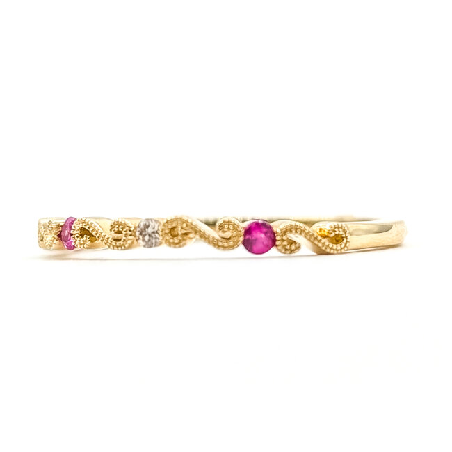 Ring Bridal Milgrain .04ctw Round Diamonds .04ctw Red Ruby 14ky 1.8mm Sz7 1.56g 126070033