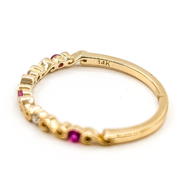 Ring Bridal Milgrain .04ctw Round Diamonds .04ctw Red Ruby 14ky 1.8mm Sz7 1.56g 126070033