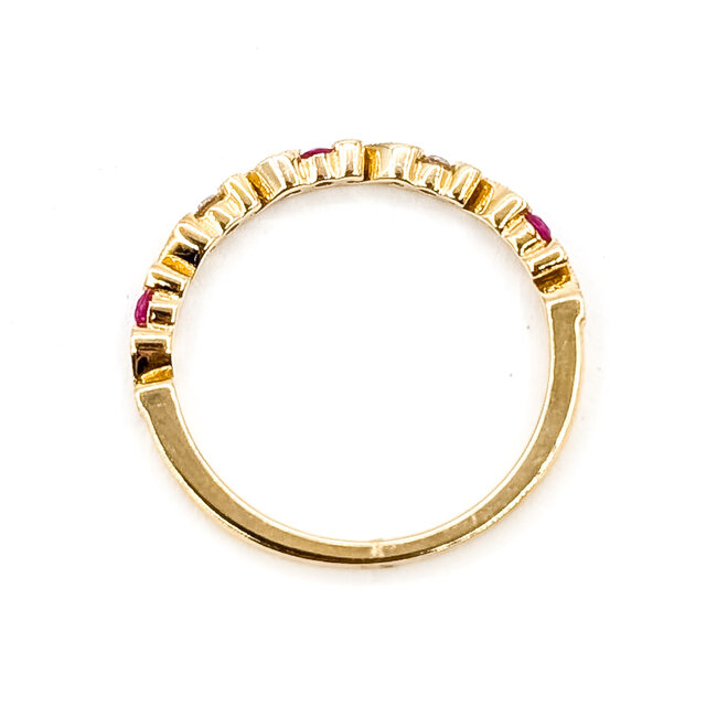 Ring Bridal Milgrain .04ctw Round Diamonds .04ctw Red Ruby 14ky 1.8mm Sz7 1.56g 126070033