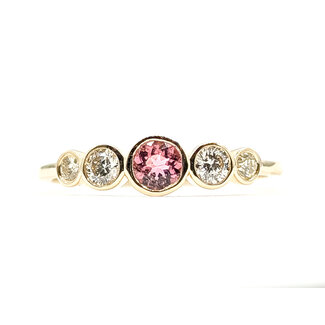 Ring 5-Stone 0.25ctw Round Diamonds 0.25ct Pink Tourmaline 14ky 1mm Sz7 1.5g 126070039