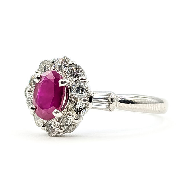 Ring Halo .75ctw Round Diamonds 1.01ct Red Ruby pt900 2.35mm Sz7 5.62g 126070048