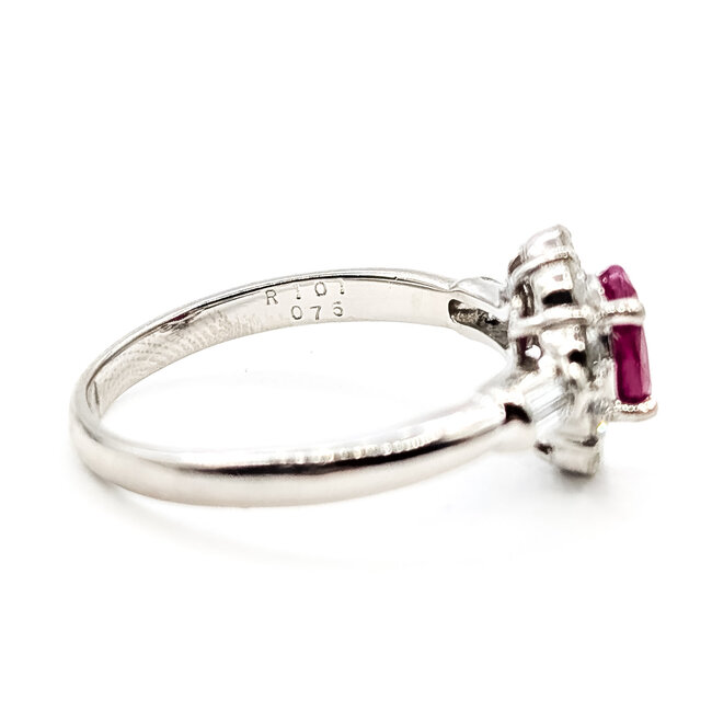 Ring Halo .75ctw Round Diamonds 1.01ct Red Ruby pt900 2.35mm Sz7 5.62g 126070048