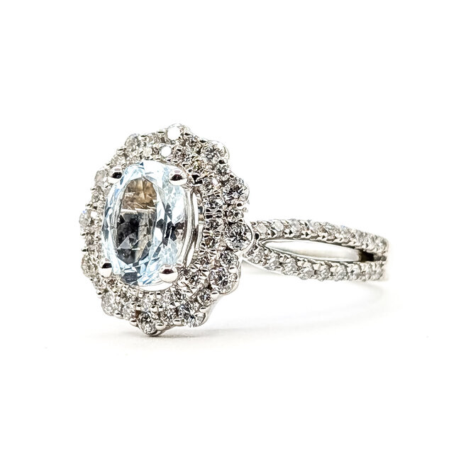 Ring Double Halo Split Shank .88ctw Round Diamonds .88ct Sky blue Aquamarine 14kw 4mm Sz7 5.48g 126070051