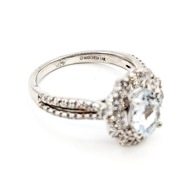 Ring Double Halo Split Shank .88ctw Round Diamonds .88ct Sky blue Aquamarine 14kw 4mm Sz7 5.48g 126070051
