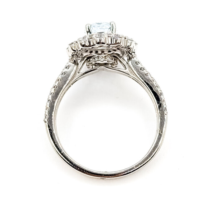 Ring Double Halo Split Shank .88ctw Round Diamonds .88ct Sky blue Aquamarine 14kw 4mm Sz7 5.48g 126070051