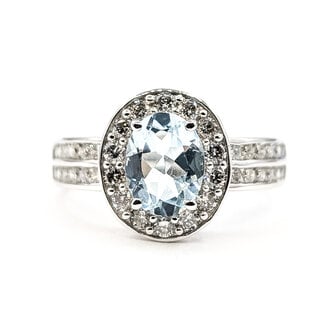 Ring Halo .7ctw Round Diamonds 1 Blue Aquamarine 14kw 4.2mm Sz7 4.24g 126070043