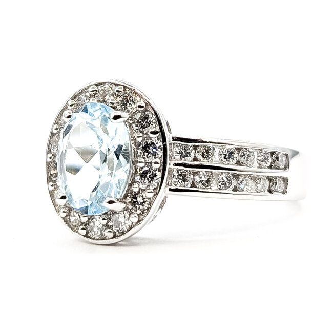 Ring Halo .7ctw Round Diamonds 1 Blue Aquamarine 14kw 4.2mm Sz7 4.24g 126070043