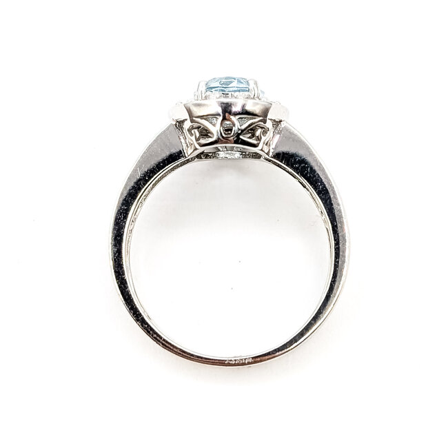 Ring Halo .7ctw Round Diamonds 1 Blue Aquamarine 14kw 4.2mm Sz7 4.24g 126070043