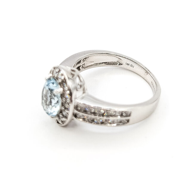 Ring Halo .7ctw Round Diamonds 1 Blue Aquamarine 14kw 4.2mm Sz7 4.24g 126070043