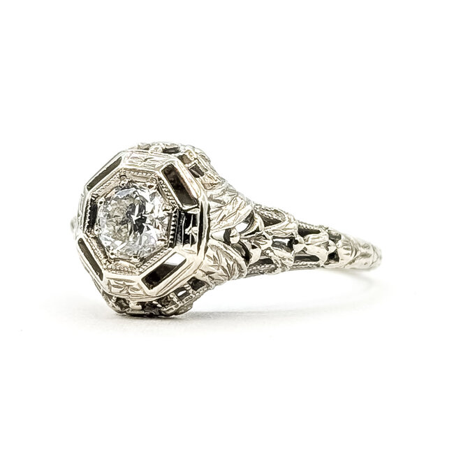 Ring Engagement Filigree .35ct Old European Diamond 18kw 10mm Sz6.25 2.91g 226060014
