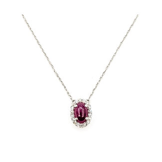 Necklace Halo .06ctw Round Diamonds .70ct Red Ruby 10kw 9x7mm 18" 1.01g 126070064