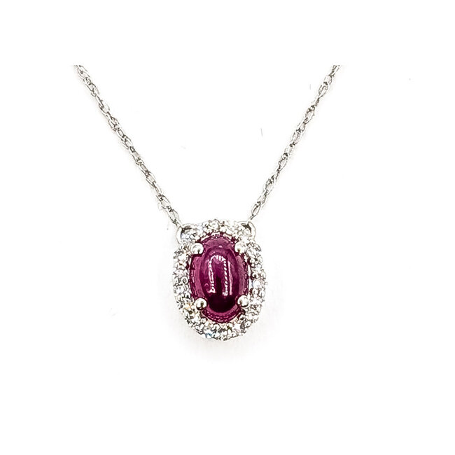 Necklace Halo .06ctw Round Diamonds .70ct Red Ruby 10kw 9x7mm 18" 1.01g 126070064