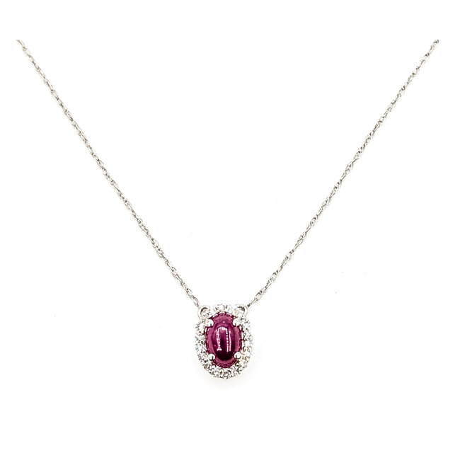 Necklace Halo .06ctw Round Diamonds .70ct Red Ruby 10kw 9x7mm 18" 1.01g 126070064