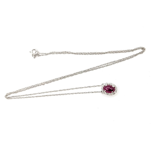 Necklace Halo .06ctw Round Diamonds .70ct Red Ruby 10kw 9x7mm 18" 1.01g 126070064